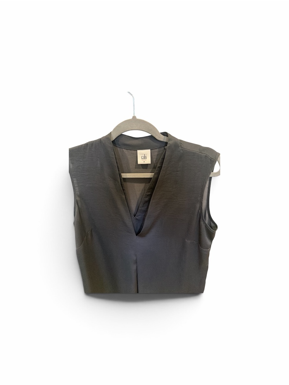 CAbi Sleeveless V-Neck Crop Top in Charcoal Gray